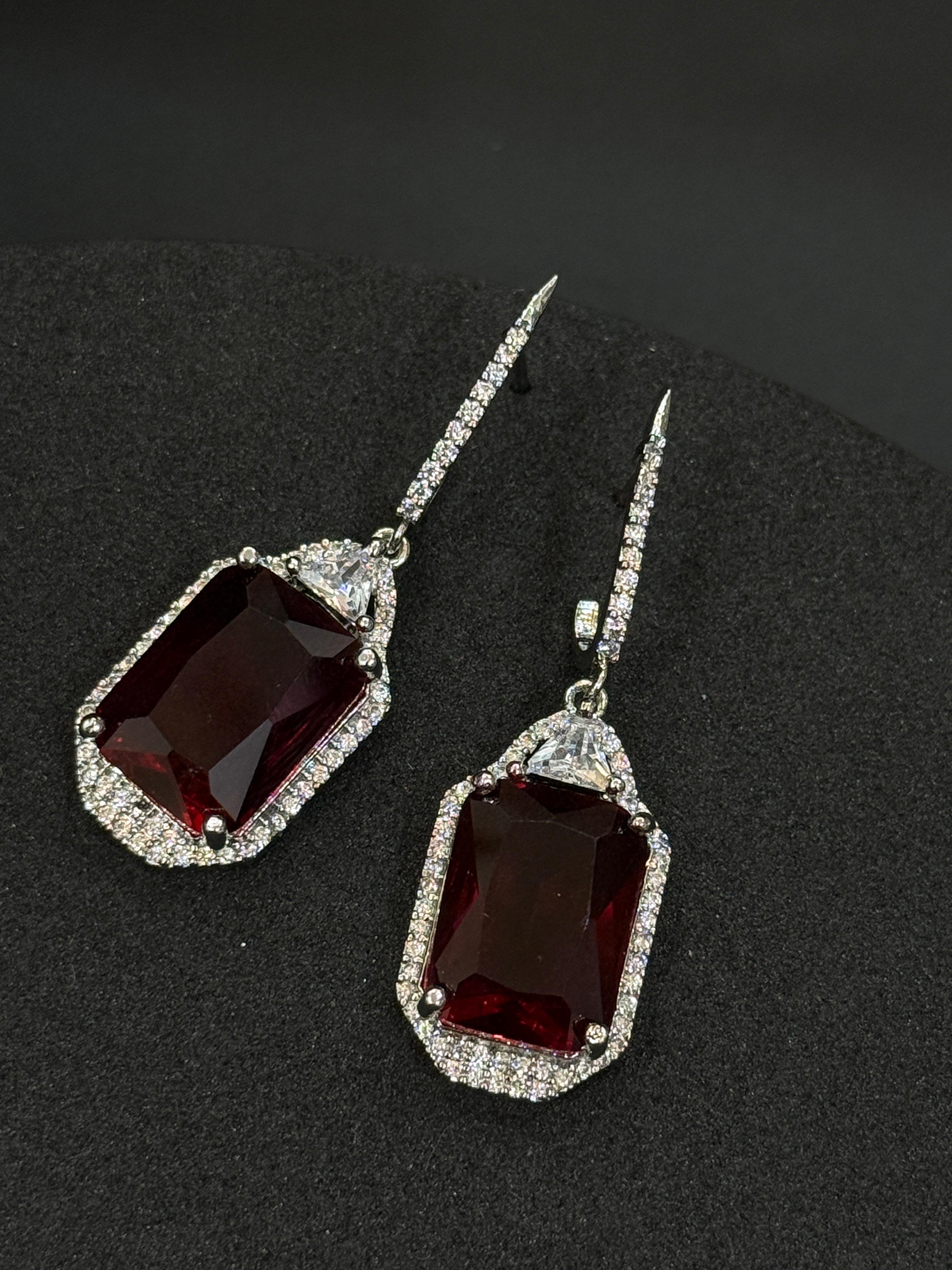 Drop Earrings with Ruby Red CZ